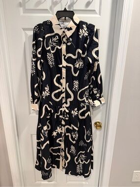 NWT Endless Moon Black & Cream Printed Button-Up Dress Sz L
